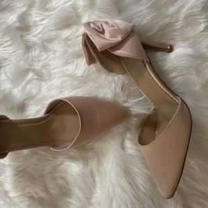 Pink Satin Heels with Bow